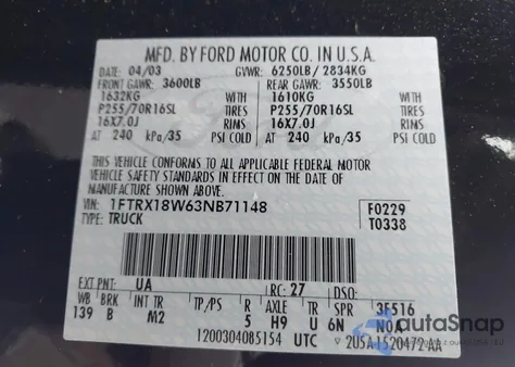 2003 Ford F-150 Lariat/Xl/Xlt from USA, damaged, VIN 1FTRX18W63NB71148